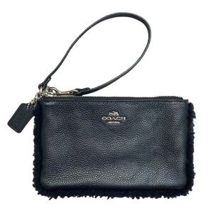 Coach f64709 black leather Sherpa edged wristlet clutch bag